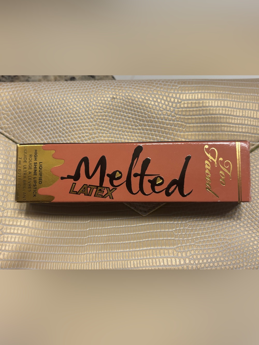 Too Faced Melted Latex Lipstick - Peach Pink with Gold Accents